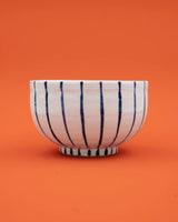 Hand-painted blue-striped matcha bowl