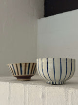 Hand-painted blue-striped matcha bowl