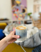 Blue stained mug without handle