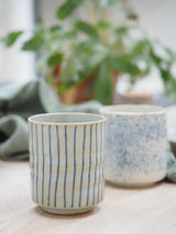 Blue striped mug without handle