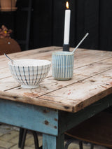 Blue striped mug without handle