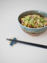 Brown ramen bowl with blue glaze