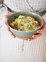 Brown ramen bowl with blue glaze