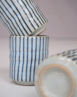 Blue striped mug without handle