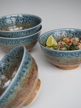 Brown ramen bowl with blue glaze