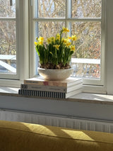 Sandfarvet serveringsskål med brune detaljer