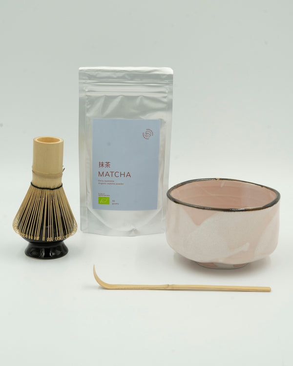 Matcha set with pink bowl - with matcha