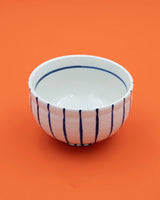 Hand-painted blue-striped matcha bowl 