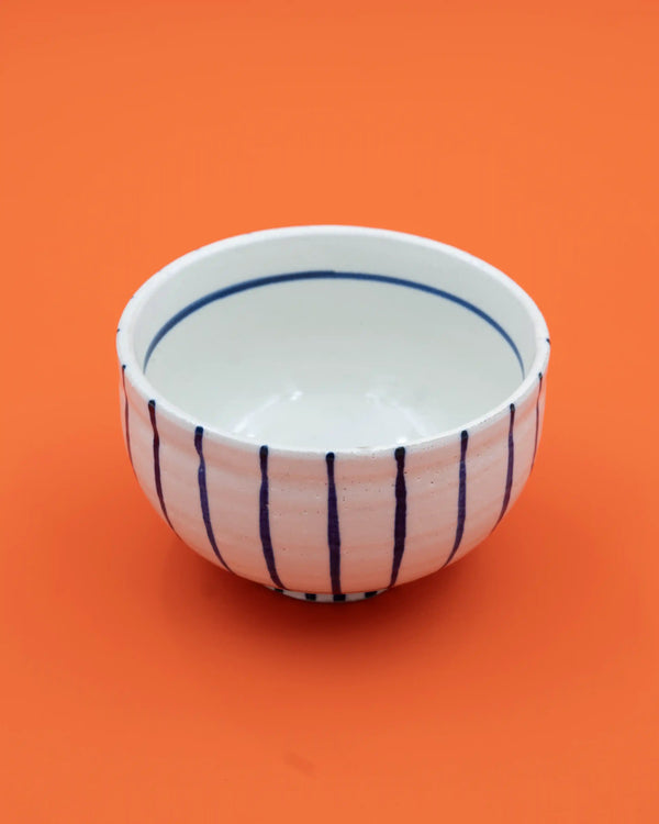 Hand-painted blue-striped matcha bowl 