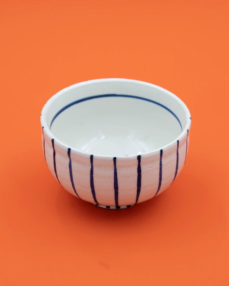 Hand-painted blue-striped matcha bowl 