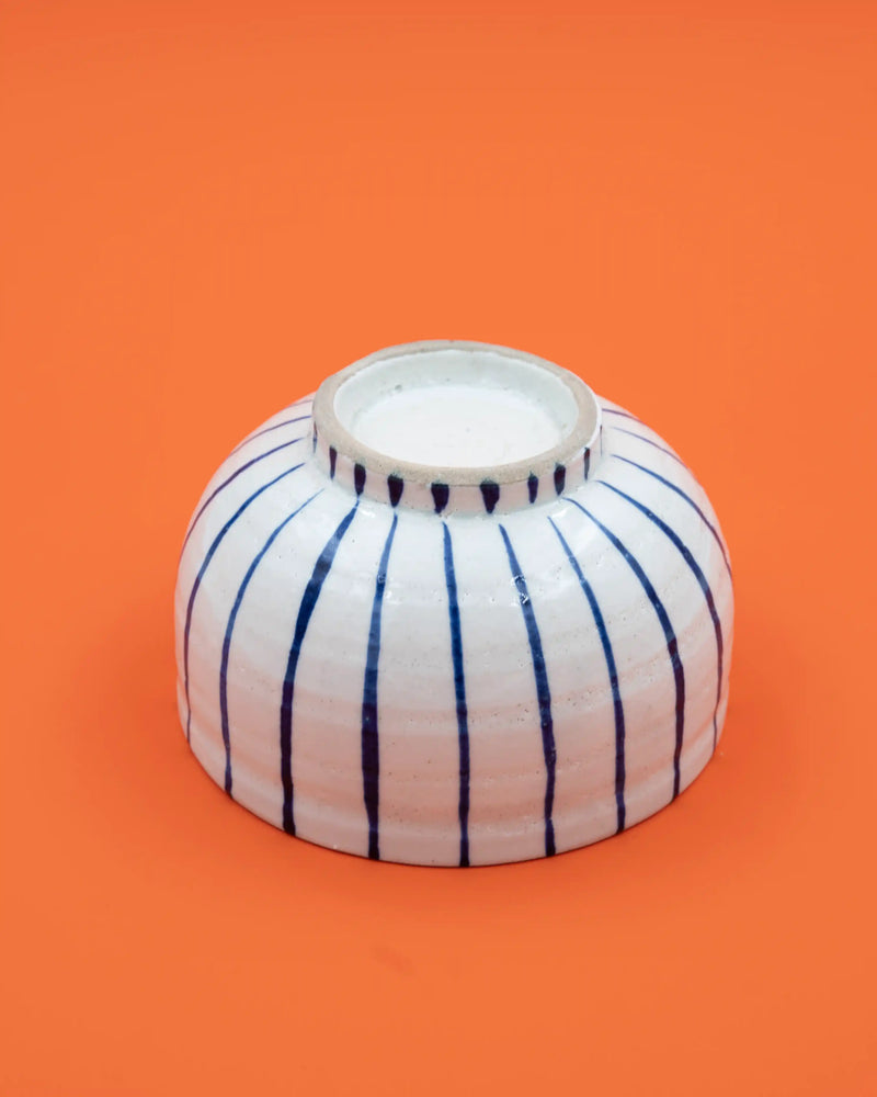 Hand-painted blue-striped matcha bowl 