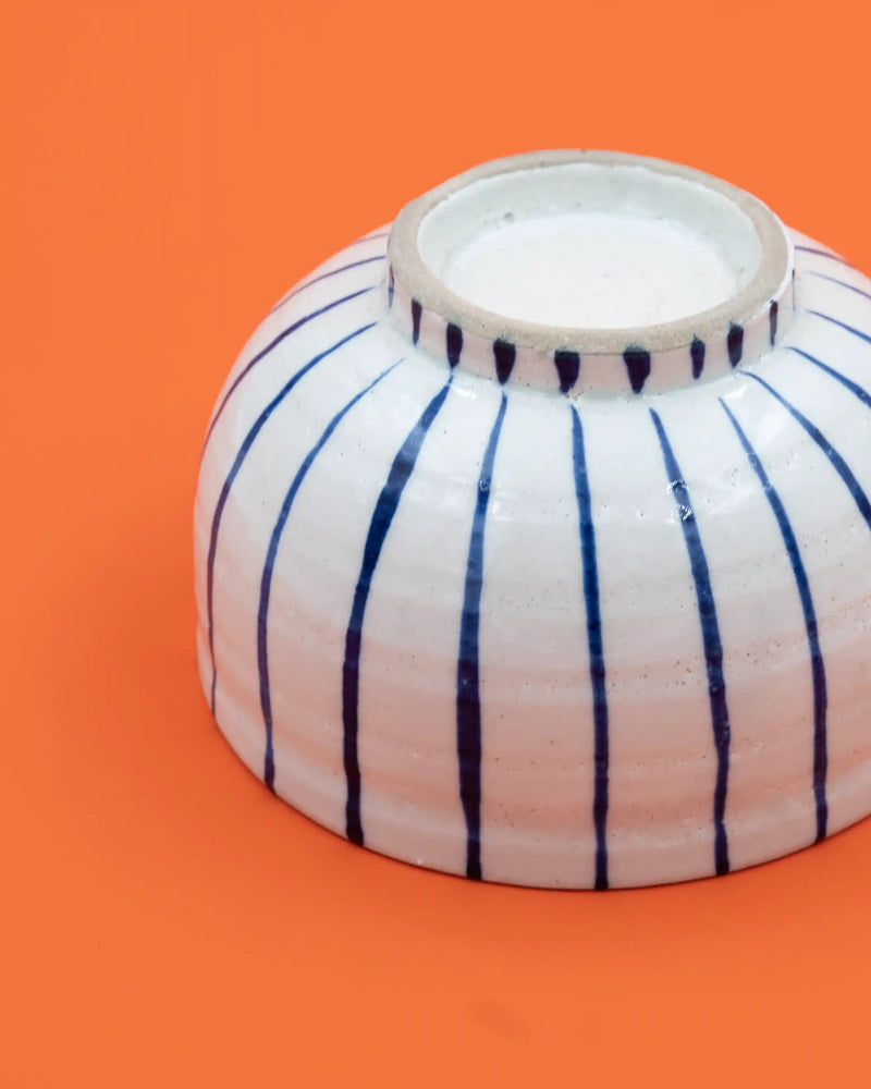 Hand-painted blue-striped matcha bowl 