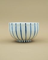 Hand-painted blue-striped matcha bowl 