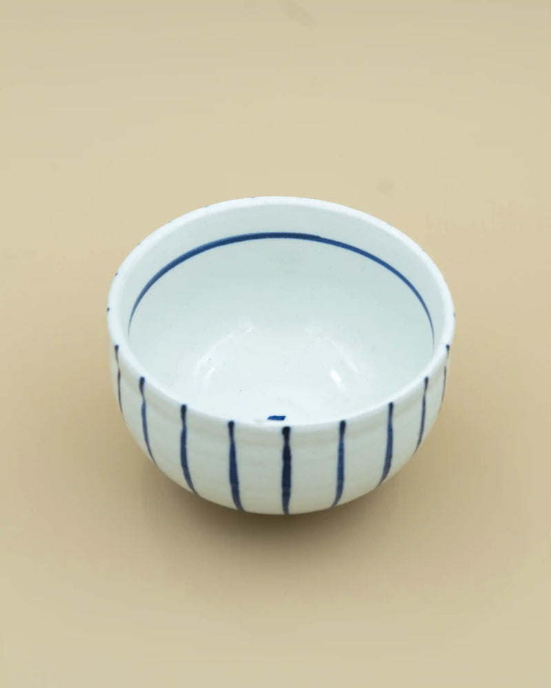 Hand-painted blue-striped matcha bowl 