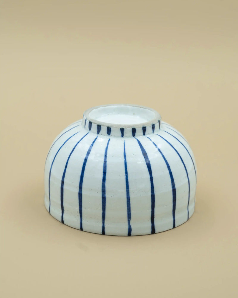 Hand-painted blue-striped matcha bowl 