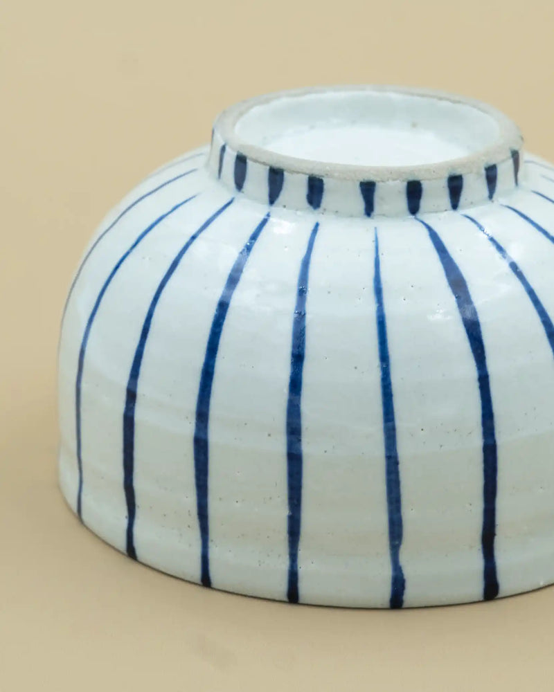 Hand-painted blue-striped matcha bowl 