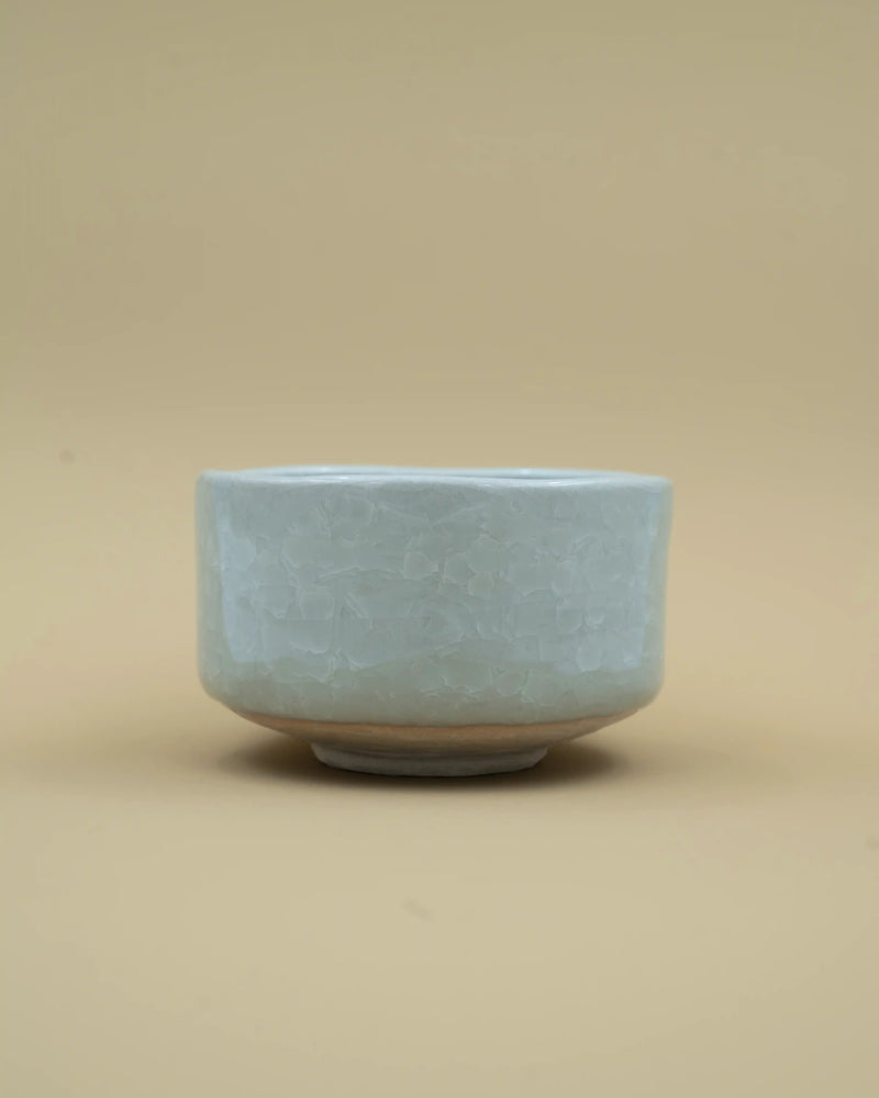 Matcha bowl with light gray glaze