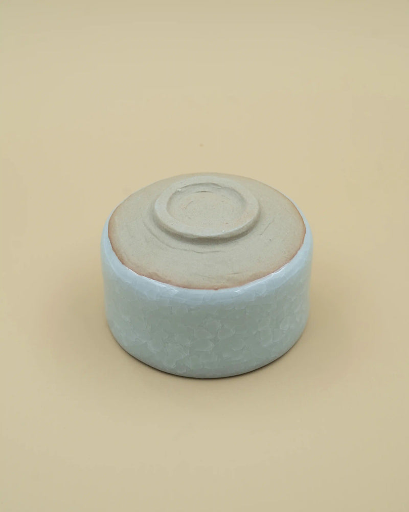 Matcha bowl with light gray glaze