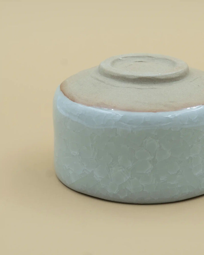 Matcha bowl with light gray glaze