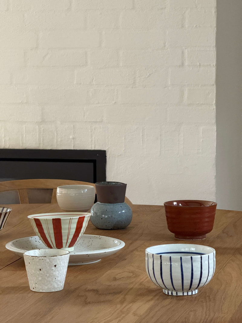 Hand-painted blue-striped matcha bowl 