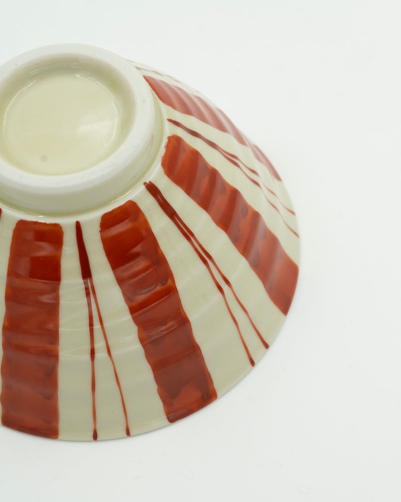 Rice bowl with red, hand-painted stripes