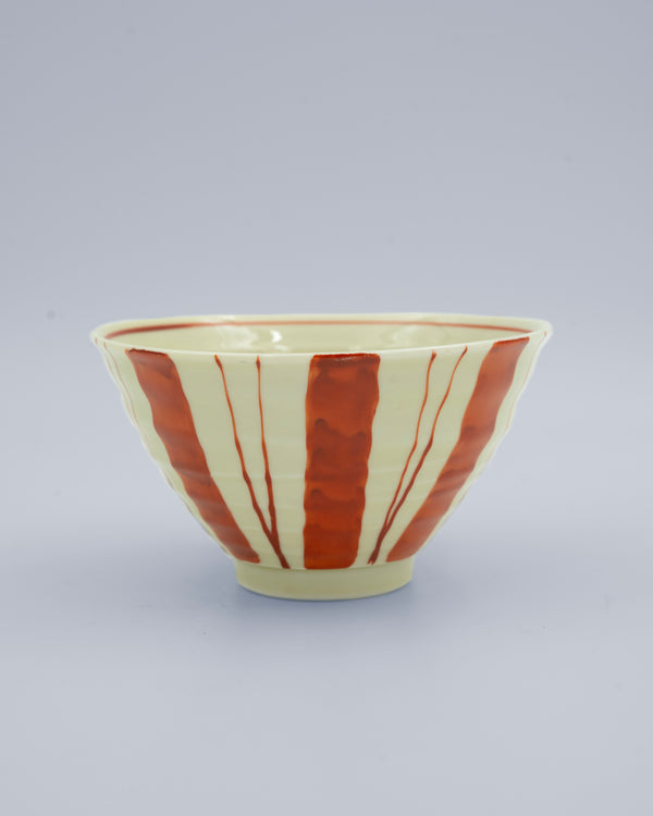 Rice bowl with red, hand-painted stripes