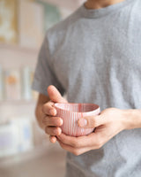 Large, red-striped mug in organic shapes