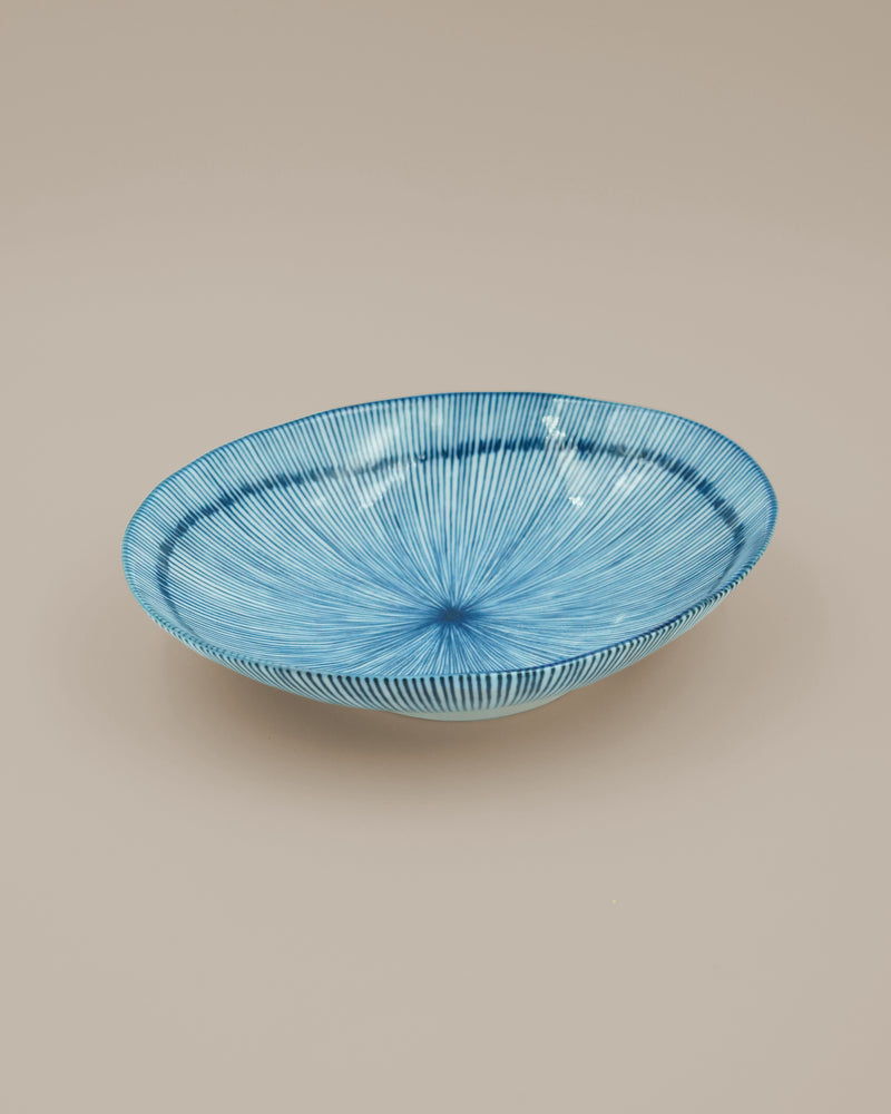Small oblong dish/plate with blue stripes