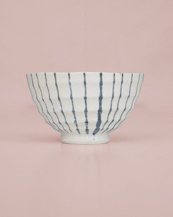 Rice bowl with narrow hand painted stripes