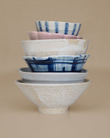 Rice bowl with wide hand painted stripes