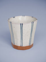 Large blue striped mug without handle
