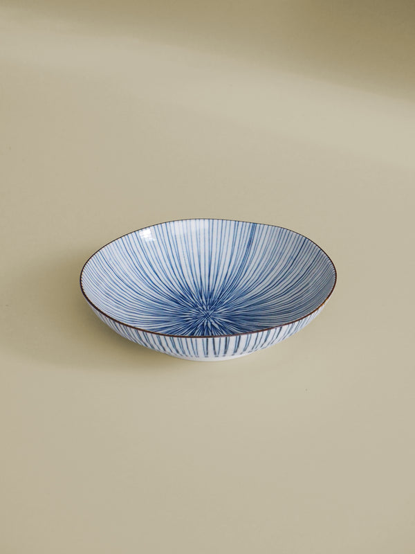 Blue striped deep plate/small dish