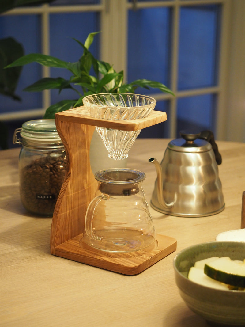 Coffee maker set in olive wood