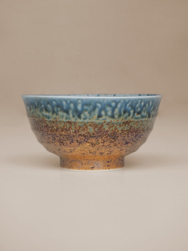 Brown ramen bowl with blue glaze