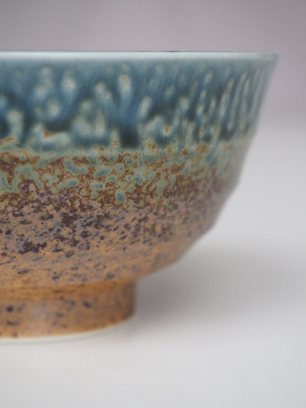 Brown ramen bowl with blue glaze