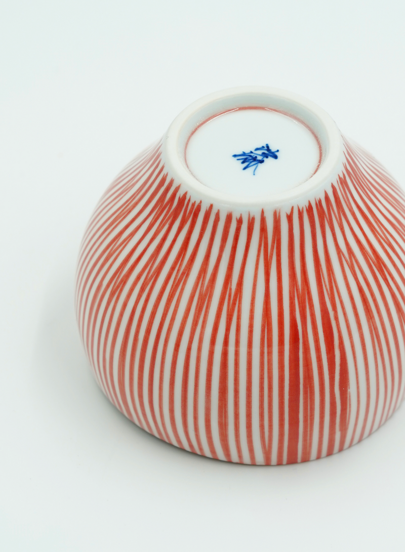 Large, red-striped mug in organic shapes
